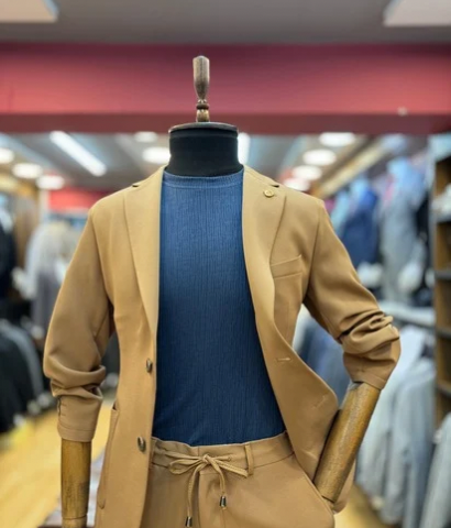 Jogger Taba Rengi Astarsız Yazlık Takım Elbise